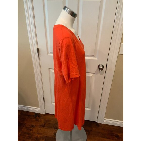 Eileen Fisher Orange Hemp Cotton V-Neck T-Shirt Dress, Size Medium - Picture 2 of 5